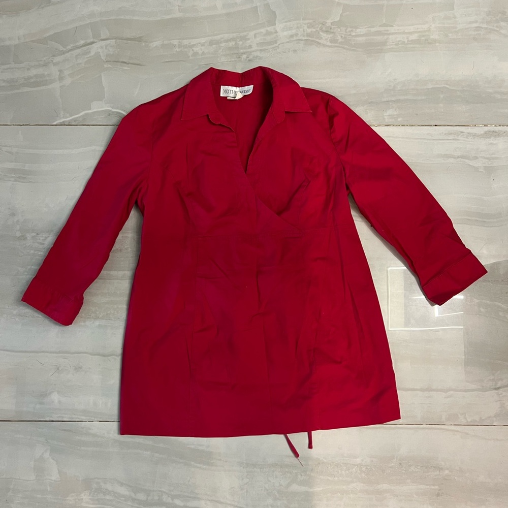 Motherhood Maternity Red wrap blouse with sleeves  size M